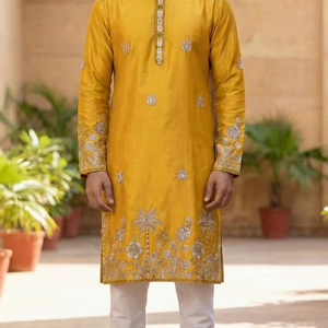 Veer yellow Heritage Kurta - Product Image 1