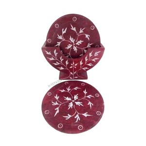 Natural Soapstone Colored Coaster <b>Sets</b> Red Color Soapstone Carving Work <b>Tea</b> Coaster <b>Set</b> for Home Decor - Product Image 4