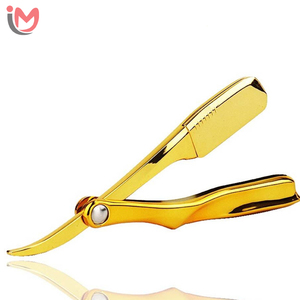 Rasoir professionnel pliant à lame droite pour le visage et la barbe, avec logo personnalisé plaqué or, outils de rasage, vente en gros OEM - Product Image 1