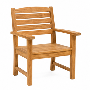 Fauteuil de jardin moderne en teck massif avec assise à lattes et dossier vertical, imperméable et écologique, pour villa, salon et école - Product Image 1