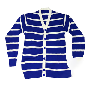 ZPB Women’s Winter Wool Striped Cardigan Sweater Contrast Color Crew Neck Button-Up Anti-Shrink Sorority & Fraternity Style - Product Image 1