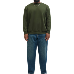 Men's Olive Green Crew <b>Neck</b> Knitted Sweatshirt Long Sleeve Solid Color Pullover Autumn Wear - Product Image 5