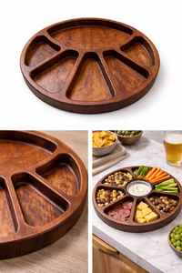 Plateau de service rond en bois d'acacia avec compartiments, plateau à collation en bois, plateau de service divisé pour fruits secs - Product Image 2
