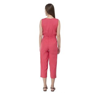 Combinaison sans manches pour femmes, taille haute, couleur unie, avec ceinture, longueur mi-mollet, décontractée, pour le printemps et l'été - Product Image 3