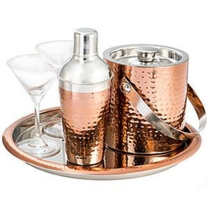 Copper Hammered Ice <b>Bucket</b> <b>with</b> <b>Lid</b> and Star Tongs Handmade Round Metal Beverage Tub - Product Image 3