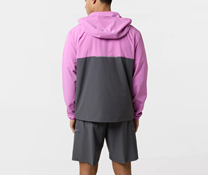 <b>Men's</b> Pink Gray Color Block Hooded Windbreaker <b>Jacket</b> Shorts Set Breathable Lightweight 100% Polyester Sporty Tracksuit <b>Summer</b> - Product Image 2
