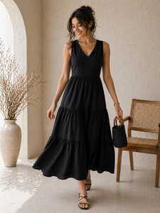Vestido Maxi Blanco sin Mangas para Mujer, Vestido de Verano con Volantes - Product Image 3