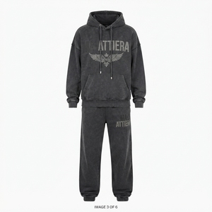 Conjunto de Sudadera con Capucha y Pantalones Jogger Personalizado en Gris Carbón con Pedrería, de Algodón y Felpa, Estilo Urbano Oversize, Venta al por Mayor OEM - Product Image 3