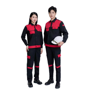 Nouvel ensemble de vêtements de travail unisexe en coton noir et rouge, respirant, confortable, haute visibilité et sécurité, fabriqué au Vietnam - Product Image 1