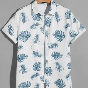 Men's Casual Summer Shirt 300Grams Breathable Anti-Pilling Satin Fabric Short Sleeve Floral Printed Design satin 100% polyester - Product Image 4
