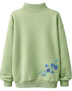 Sudadera de Forro Polar Oversize Verde Claro Personalizada para Mujer, con Cuello Alto y Bordado Floral, Estilo Casual de Invierno, Ajuste Holgado, Top de Moda - Product Image 2