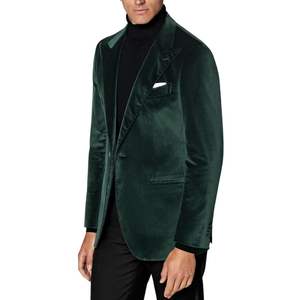 ชุดทักซิโด้สีเขียวมรกตสไตล์กำมะหยี่สำหรับผู้ชาย กระดุมเดียว ชุดออกงานกลางคืน แฟชั่นดีไซเนอร์ เบลเซอร์ ชุดเจ้าบ่าวสำหรับงานแต่งงาน - Product Image 3