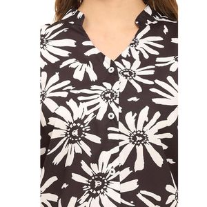 Camisa Tropical Floral para Mujer, Ligera, con Botones, Cuello en V, Informal, para Vacaciones en la Playa - Product Image 2