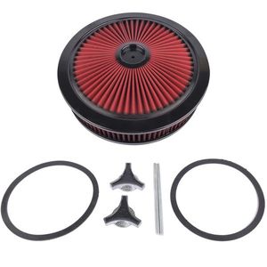 Kit de Filtro de Aire Rojo de 14 x 3 Pulgadas con Borde Negro Empotrado y Cuello de 5 1/8 Pulgadas para Carburador, Filtros de Aire Premium - Product Image 3