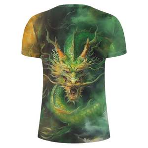T-shirt à manches courtes pour homme, imprimé dragon vert, col rond, coupe classique, respirant, en coton tricoté, logo sur le devant, 300g - Product Image 3