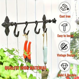 1 Pezzo Gancio da Parete in Ghisa Robusta con 4 Ganci Utilitari Grandi Rimovibili per Casa, Cucina, Giardino, Garage, Bagno - Product Image 4