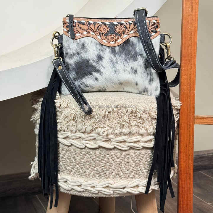 Customize 2025 Luxury High Quality Hand Tooled Leather Handbag Shoulder Bag Genuine Cowhide Leather Mini  Fringe Bag for Ladies