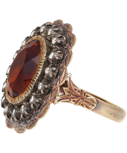 Anillo de Cóctel Vintage con Flor y Granate Ovalado, Diamantes Engastados en Pavé, Bañado en Bronce Antiguo, Joyería para Mujer - Product Image 2