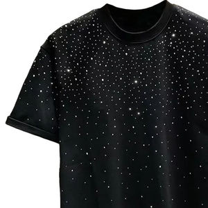 T-shirt noir surdimensionné pour homme, nouveau design, t-shirts à strass pour homme, streetwear, mode, imprimé, design personnalisé pour homme - Product Image 4