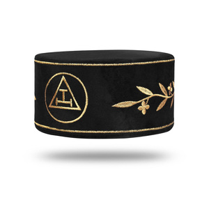 Gorra de terciopelo negro con corona del Capítulo del Arco Real, símbolo bordado en oro, fabricante personalizado premium, maestro de gorras del Arco Real premium - Product Image 2