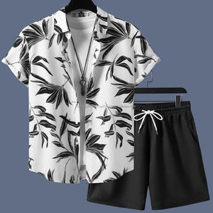 ชุดเสื้อเชิ้ตและกางเกงขาสั้นลายดอกไม้พิมพ์ลายสกรีนผ้าซาตินโพลีเอสเตอร์/คอตตอนระบายอากาศสำหรับผู้ชาย เสื้อเชิ้ตชายหาดสไตล์ฮาวายสำหรับฤดูร้อน - Product Image 2