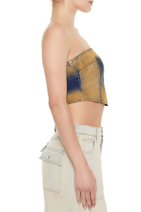 2025 Top Selling <b>Sandblasted</b> Denim Tube Crop Top for Women Plus Size Casual Short Design Breathable With Low MOQ Customization - Product Image 2
