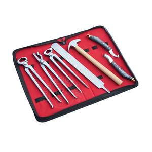 Kit professionnel de ferrage équin avec lime à sabots, couteau à sabots courbé, marteau de fermeur, pince à sabots et extracteur de sabots - Product Image 1