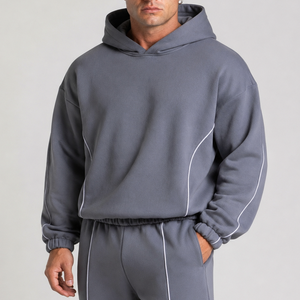 Wholesale <b>Men's</b> Ice <b>Grey</b> Contrastline Hoodie's Casual Oversized Breathable <b>Men's</b> Sweatshirts Premium <b>Fleece</b> <b>Men's</b> Pullover - Product Image 4