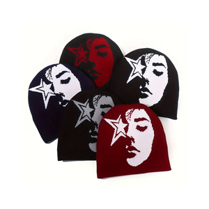 Premium Reversible Cashmere <b>Beanie</b> Skull Cap Y2K Streetwear Jacquard Knit Design with Sequin Embroidery Unisex Adult Winter <b>Hat</b> - Product Image 3