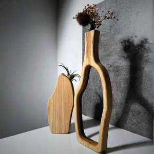 Vase à fleurs rond en bois fait main, durable, rustique, décoratif, pour table ou sol, support floral pour la maison ou les mariages - Product Image 1