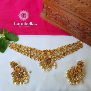 14k Gold Plated Pearl Choker-Vintage Fashion Snake Chain Necklace - Product Image 2