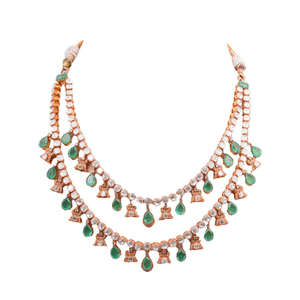 Ensemble collier et boucles d'oreilles plaqués or pour femmes |   Bijoux de mariée et de fête en argent sterling 925 par Gajaah - Product Image 1