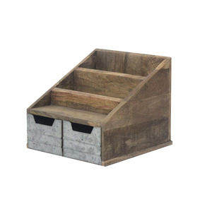 Wooden Office Organizer with 2 White Drawers <b>Rustic</b> <b>Desk</b> Storage Box Multifunctional Standing Type Rectangular Design - Product Image 4