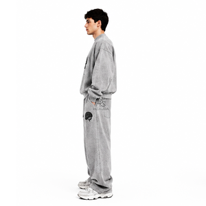 Chándal gris sostenible estampado para hombre, el más vendido, con cremallera completa, cuello alto, corte holgado, ropa informal con bolsillos laterales y logotipo personalizado - Product Image 2