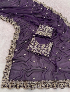 Sari de Seda Pura con Bordado y Diseño Propio, Estilo Bollywood, para Fiestas, Sin Arrugas y Reversible - Product Image 6