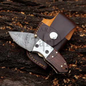 มีดพับดามัสกัส OEM พรีเมียม ด้ามไม้ มีดพกพา ทำมือ ขนาดกะทัดรัด EDC สำหรับล่าสัตว์ กิจกรรมกลางแจ้ง ของขวัญสำหรับเขา G10 ขายดี ปี 2026 - Product Image 4