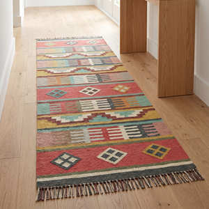 Tapis de couloir nomade en coton kilim de 2,5' x 10' avec motif patchwork tribal pour entrée, style rustique et global pour la maison - Product Image 1