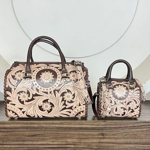 Luxury Premium 3 Piece Matching Duffel <b>Set</b> New Western Full Hand Tooled Genuine Leather Crossbody <b>Travel</b> <b>Luggage</b> <b>Sets</b> Women's - Product Image 5