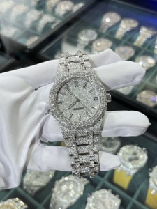 Montre de luxe en moissanite pour hommes, bracelet en acier inoxydable, chronographe personnalisé style hip-hop, mouvement mécanique avec date - Product Image 1
