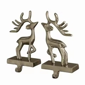 Deer Antler Metal <b>Stocking</b> <b>Holder</b> Christmas Decoration Traditional Style Handicraft Mantel Hook With Wooden Base - Product Image 4