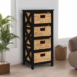 Elegante Mueble Organizador de Madera con 4 Cajones de Mimbre Natural, Mueble Independiente para Sala de Estar - Product Image 1