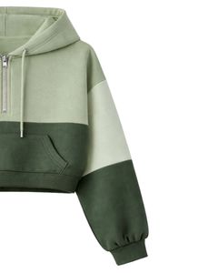 Conjunto de dos piezas casual para mujer: Sudadera corta con cremallera y bloques de color verde oliva, y pantalones cortos con bolsillos cargo. Poliéster y algodón. Venta al por mayor personalizada. - Product Image 2