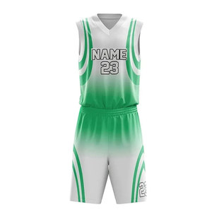 Maillot de basketball personnalisé sublimé vert et blanc dégradé, sans manches, col en V, anti-humidité, uniforme pour adulte, prix compétitif - Product Image 2