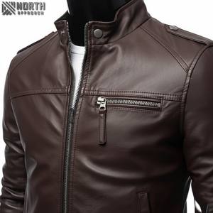Chaqueta Bomber de Cuero Genuino Marrón Oscuro para Hombre, Cuello Alto, Cierre Frontal con Cremallera, Ropa Exterior Informal - Product Image 5