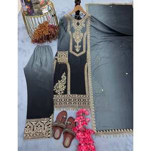 Conjunto de Top, Pantalones Palazzo y Dupatta Negro para Mujer, Diseño PD-Aarohi, para Fiestas y Eventos Elegantes, Talla M - Product Image 4