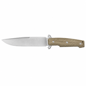 Fixed Blade Hunting Knives with Satin Silver Clip Point Blade and Textured Tan Handle for <b>Outdoor</b> Camping Bushcraft and Field - Product Image 1