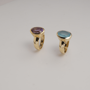 Natural Blue Onyx <b>Ring</b> Brass <b>Gold</b> Plated Bezel <b>Set</b> Handmade Oval Gemstone <b>Ring</b> for Women Wholesale - Product Image 6