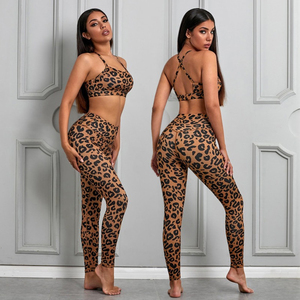 Print Yoga Set Women 2 Piece High Waisted <b>Leggings</b> <b>Crop</b> Top Spandex Polyester Workout Fitness Outfit Full Length Halter Neck - Product Image 6