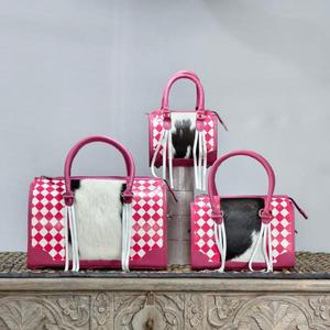Bolso Speedy Grande de Cuero Genuino con Paneles de Piel de Vacuno y Detalles de Borlas, de Lujo para Viaje, Rojo y Blanco, Gran Capacidad, Ligero - Product Image 6