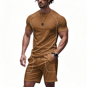 Conjunto Deportivo de Dos Piezas para Hombre, Camiseta Deportiva de Poliéster y Elastano Negra, Cuello Redondo, Secado Rápido, Tejido de Punto, para Verano y Fitness - Product Image 4